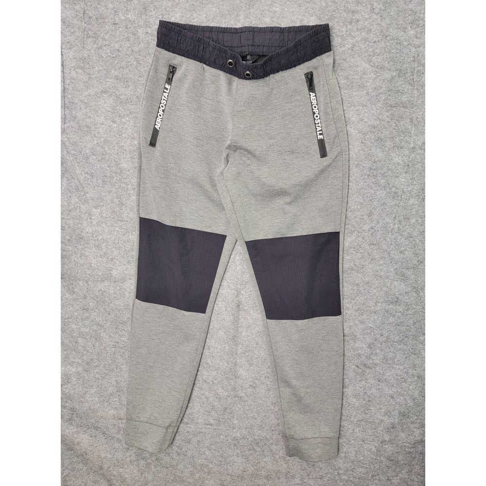 Aéropostale Men's Light Gray Jogger Pants S Zip Pockets Elastic Adjustable Waist